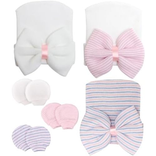 Newborn Baby Girl Hats with Bow No Scratch Cotton Toddler Infant Beanie Caps Soft Newborn Hospital Hat 0-3 Months