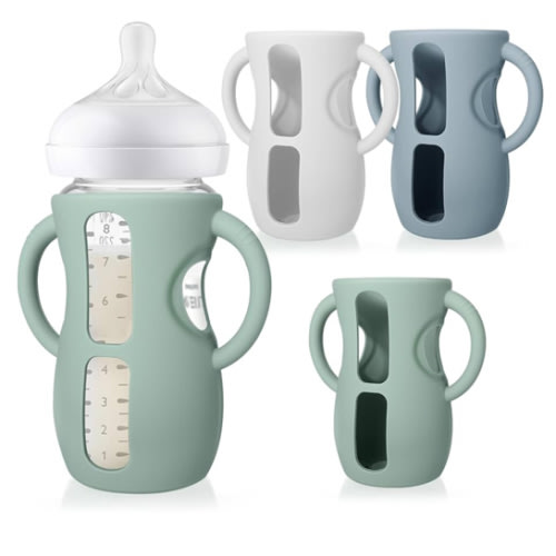 8 oz Juome Silicone Sleeves with Handles for Avent Natural Glass Baby Bottle - 3 Pack Anti Breakage Baby Bottles Holder, Compatible with Philips Avent Anti Colic Baby Bottles 4 oz