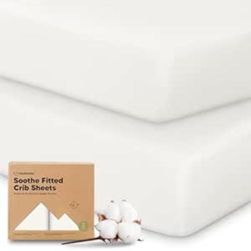 KeaBabies 2-Pack Organic Crib Sheets for Boys, Girls - 52x28 Fitted Crib Mattress Sheet Neutral, Breathable Jersey Cotton Cover for Baby Bed, Toddler Mattress, Soft & Cute Prints (Soft White)