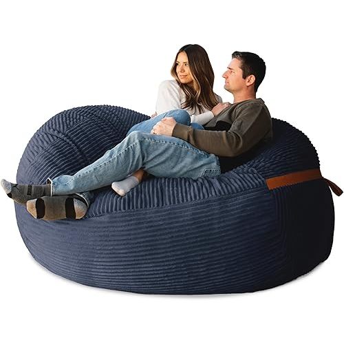 Big Joe XL Foam Filled Bean Bag Chair with Removable Cover, Midnight Blue Corded Plush, 6 feet Giant