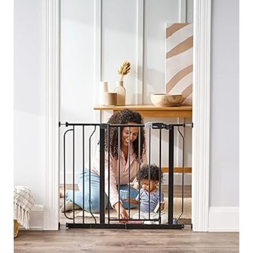 Regalo Easy Step 38.5-Inch Wide Walk Thru Baby Gate, Includes 6-Inch Extension Kit, Pressure Mount Kit, Wall Cups, Black