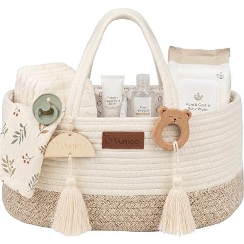 Yunioo Baby Diaper Caddy Organizer, Portable Nursery Storage Basket with Sturdy Handle Diaper Caddy Basket, Car Caddy for Diapers and Baby Wipes, Newborn Essentials