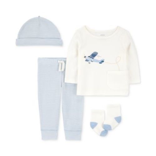 Baby Boys Airplane Top, Hat, Pants & Socks, 4 Piece Set