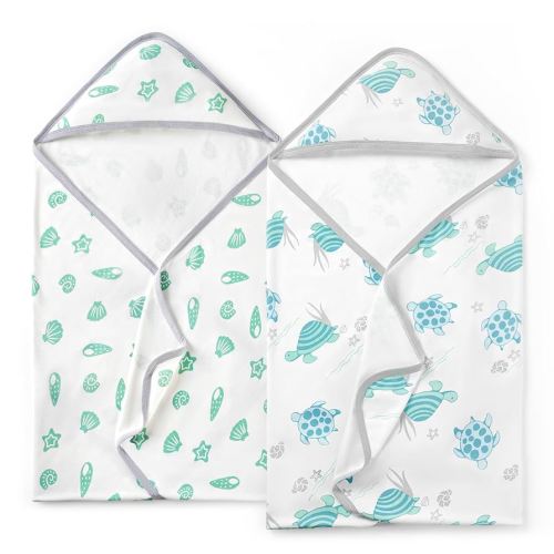 Momcozy Baby Towel with Hooded-Original Design Baby Towel Set -Soft & Absorbent- Shower Gifts or Bath Essential for Infant, Newborn, Toddler, Marine Sea Turtle Shells Magic