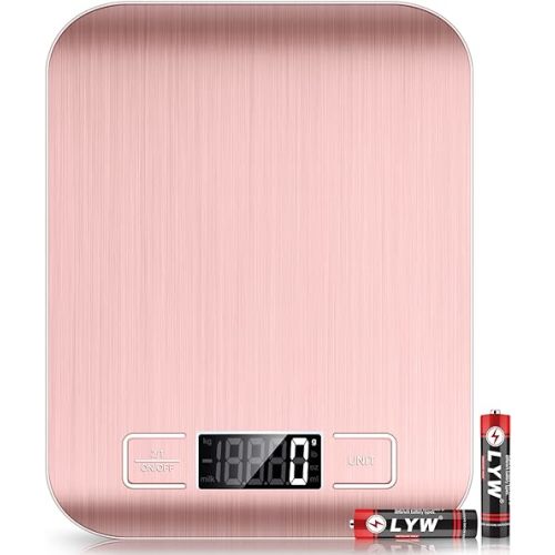 Mik-Nana Food Scale Pink, 10kg/22lb Digital Kitchen Scale Weight Grams and Oz for Baking and Cooking, 1g/0.1oz Precise Graduation, Easy Clean Stainless Steel