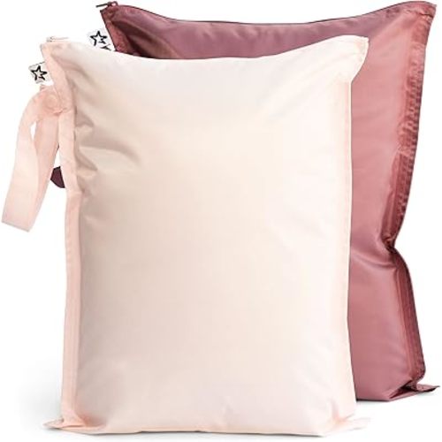 Tiny Twinkle Mess-proof Waterproof Wet Dry Bag | 2 Pack Reusable for Swimsuits, Gym & Baby Clothes | Leakproof Wet Clothes Bag, Beach Travel Essentials (Rose, Burgundy)