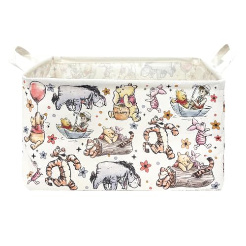 Winnie Nursery Hampers with Handles Classaic Pooh Nursery Storage Basket Foldable and Waterproof Canvas Large Organizers for Bathroom, Bedroom, Toys, Clothes, Laundry Bin