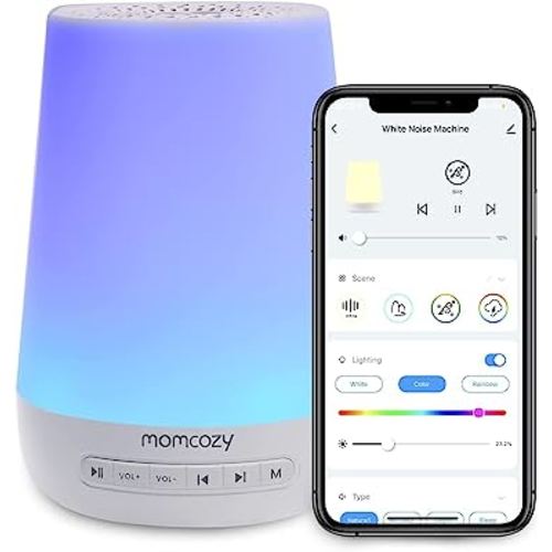 Baby Sound Machine, Momcozy White Noise Machine for Baby Sleeping with Night Light, Toddler Sleep Trainer with 34 Soothing Sounds, Timer, App Remote Control, Personal Sleep Routine (Blue)