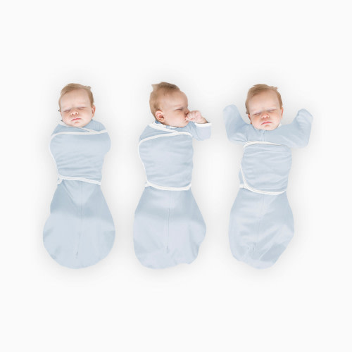 SwaddleDesigns Organic Omni Swaddle Sack with Arms Up Half-Length Sleeves and Mitten Cuffs TOG 1.0 - Soft Blue, 0-3 M