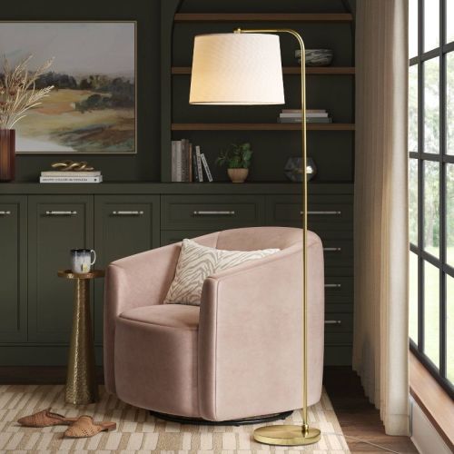 62"x14" New Traditional Downbridge Floor Lamp Brass - Threshold™: Etl Listed, Linen Shade, Metal Body
