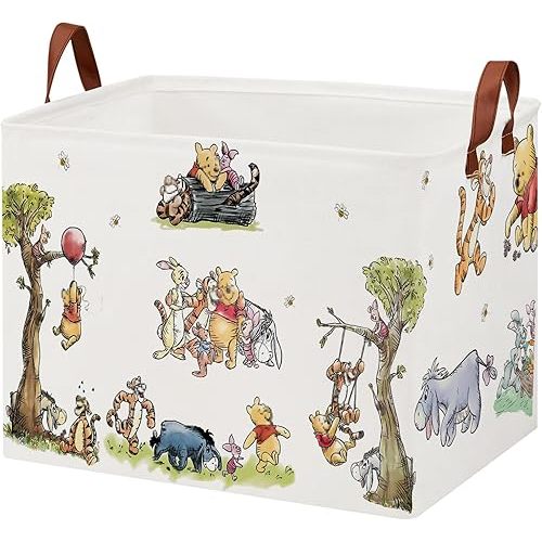 Cute Bear Nursery Storage Basket With Hard Bottom,Classic Bear Decorative Storage Hamper With Waterproof PE Coating,Large Square Canvas Cotton Laundry Bin for Baby Stuff,Diaper Bag