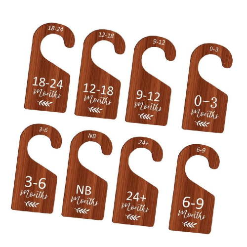 Giaone 8pcs Dark Brown Double Sided Wooden Baby Closet Dividers Organizers for Organizing Infant to Toddler Clothes in Nursery