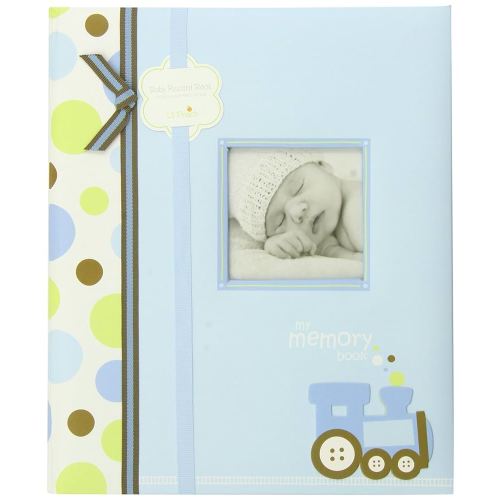 Lil' Peach Train Baby Memory Book, First 5 Years Milestone Journal, Newborn Keepsake Scrapbook, Gift For New and Expecting Moms, Blue