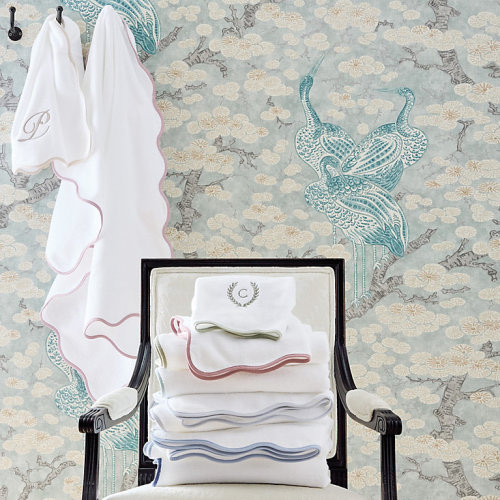 Ellie Scalloped Towels with Turkish Cotton & Colorful Trim Options