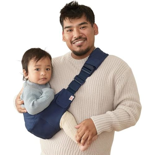 Ergobaby Upsie Sling Baby Carrier for Babies and Toddlers 6-48 Months (17-45 lbs) - 2-Position Ergonomic Baby Carrier with Front Storage Pocket, Hip-Healthy Positioning - Midnight Blue