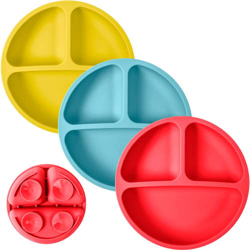 WeeSprout Suction Plates for Babies & Toddlers, 100% Silicone, Dinnerware Stays Put, 3 Pack