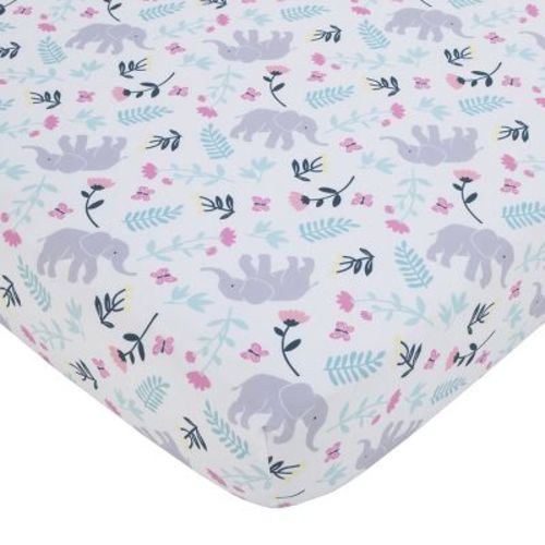 Carter's Floral Elephant White Multi Colored Super Soft Fitted Crib Sheet