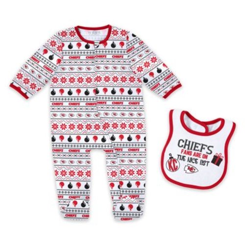 Newborn & Infant WEAR by Erin Andrews Kansas City Chiefs Allover Print Full-Zip Sleeper & Bib Set