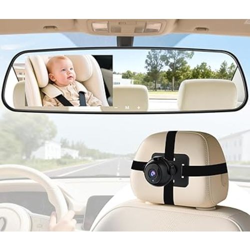 Car Mirror Camera for Baby: 4.3 HD Display Wide Angle Night Vision Zero Delay - Dash-Free No-Mount Car Seat Mirror Camera for 0-4 Infant Rear Facing