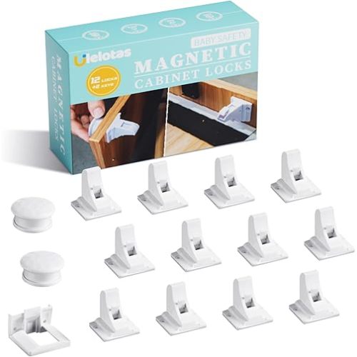 Child Proof Magnetic Cabinet Locks (12 Locks and 2 Keys), Baby Proofing Magnetic Safety Cabinets Lock, Adhesive Childproof Cupboard Magnet Cabinet Drawers Door Locks Latches for Toddler Babies Kids