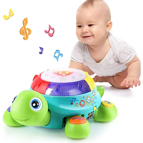 iPlay, iLearn Baby Musical Turtle Toy, Infant Crawling Tummy Toys W/ Light Sound, Toddler Spanish English Bilingual Learning Educational, Birthday Gifts 6 7 8 9 10 12 18 Month 1 Year Old Boy Girl