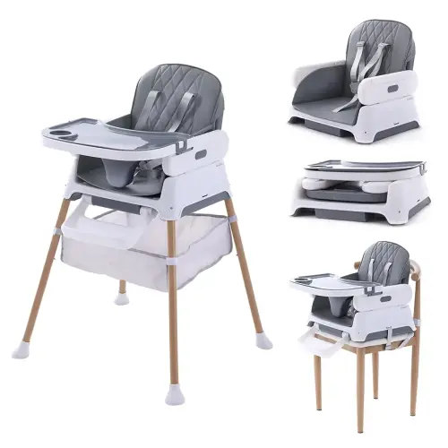 3 in 1 Baby High Chair, Convertible Baby High Chairs for Babies and Toddlers, Adjustable Compact Infant Feeding Chair (Light Gray)