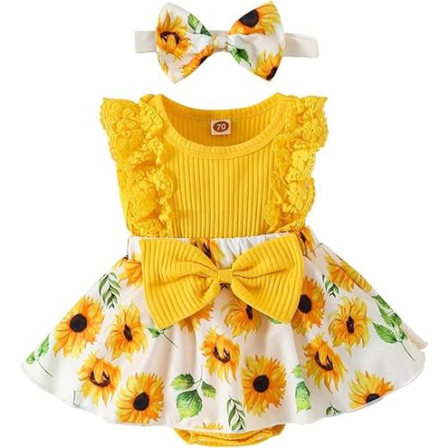 Baby Girl Clothes Newborn Romper Dress Infant Lace Ruffle Sleeveless Summer Outfits with Headband 0-12 Months
