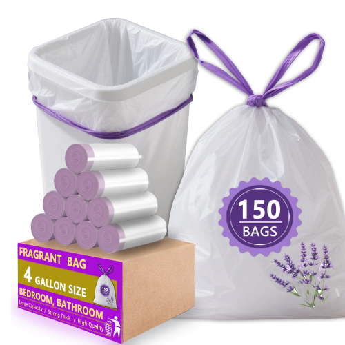 4 Gallon Trash Bags Lavender Scented (150 Count), Small Garbage Bag 4-6 Gallon for Office, Bedroom, Bathroom