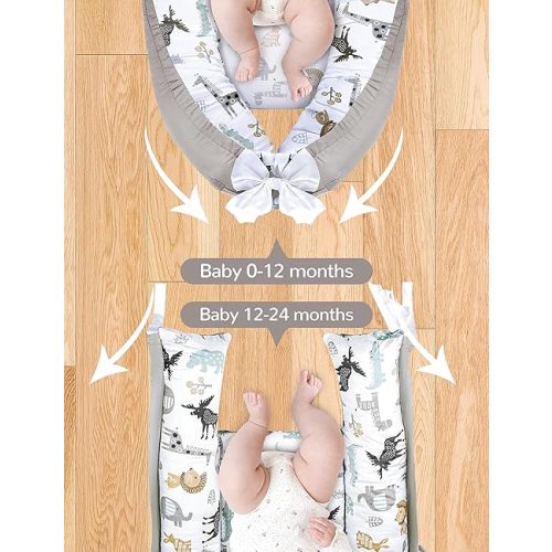 Baby Nest for Baby 0-12M, Newborn Lounger Cover Bassinet Mattress Cover, Adjustable Soft Floor Seat Cover for Baby Girls & Boys (Animals Orange)