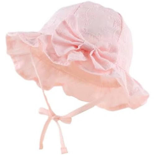 JANGANNSA Bow Baby Girls Summer Hat Flower Toddler Girls Sun Hat Cotton Breathable Infant Hat