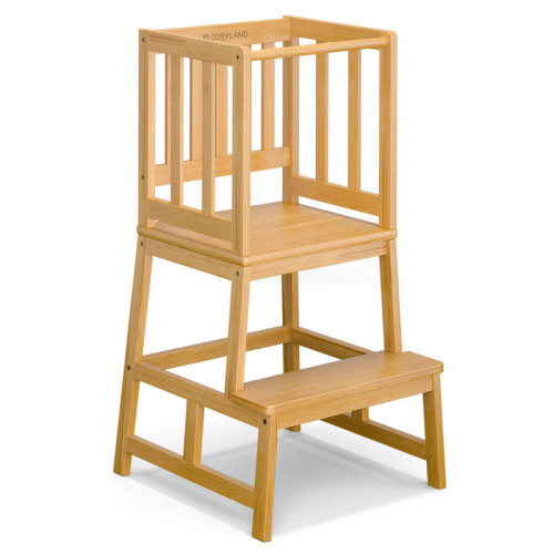 Harriet Bee Anti-tip Kids Kitchen Step Stool, Natural-bamboo Toddler Standing Tower With Anti-drop Bar & Reviews | Wayfair
