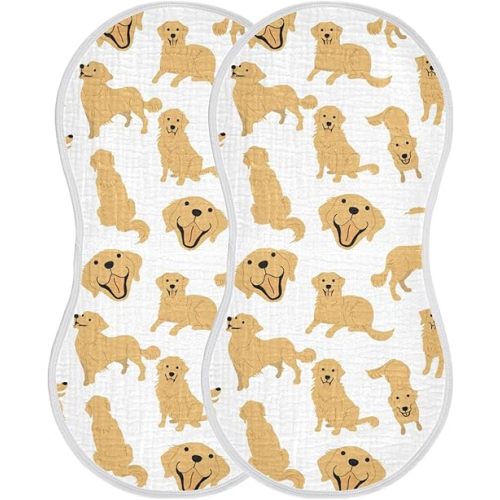 Golden Retriever Dog Muslin Burp Cloths for Baby 2 Pack Soft 100% Cotton Baby Washcloths Bibs for Boy Girl