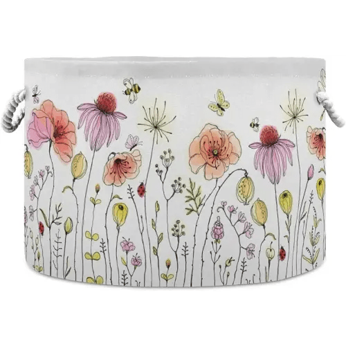 xigua Cotton Rope Basket Colorful Wildflowers Baby Laundry Basket Blanket Kids Toy Storage Basket