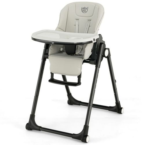 Babyjoy 4-in-1 Foldable Baby High Chair Height Adjustable Feeding Chair with Wheels Grey/Beige/Pink, Color: Black/grey