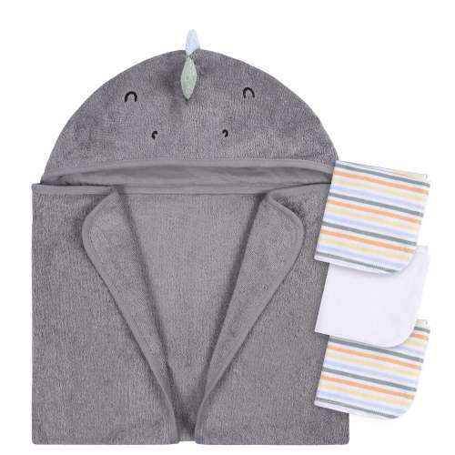 Gerber Baby Boy or Girl Casual Unisex Hooded Terry Towel and Washcloths, 4-Piece Bath Set