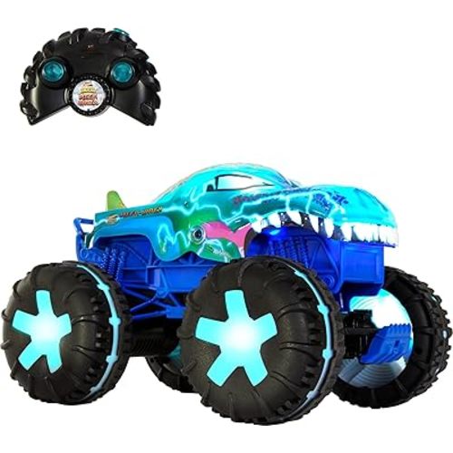 Hot Wheels Toy Truck Monster Trucks RC, Oversized Remote-Control Mega-Wrex Alive in 1:15 Scale, 3 Modes of Play with Interactive Lights & Sounds