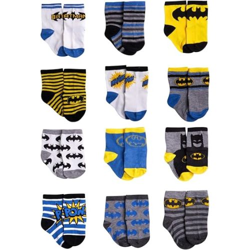 DC Comics Baby Boys’ and Girls’ Socks - 12 Pack Batman, Wonder Woman, Superman, Justice League, Super Girl Socks (0-24M)