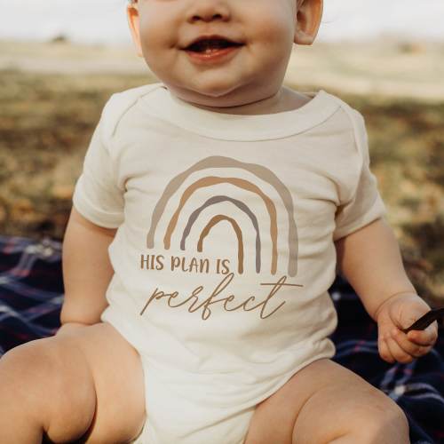 His Plan Is Perfect Onesie®, Rainbow Christian Apparel, Religious Baby Bodysuit, Inspirational Gift For Baby, (BC-REL25)