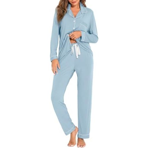 Women's Pajama Sets Long Sleeve Sleepwear Button Up Shirt With Pajama Pants Soft Pjs Lounge Sets