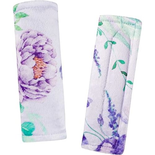 Carseat Strap Covers for Babies, Soft Seatbelt Covers for Kids, Reversible Baby Car Seat Strap Covers, Size: 6.5 x 6.5 inch, for Baby Car Seat, Stroller, Swing, High Chair, Purple Flower