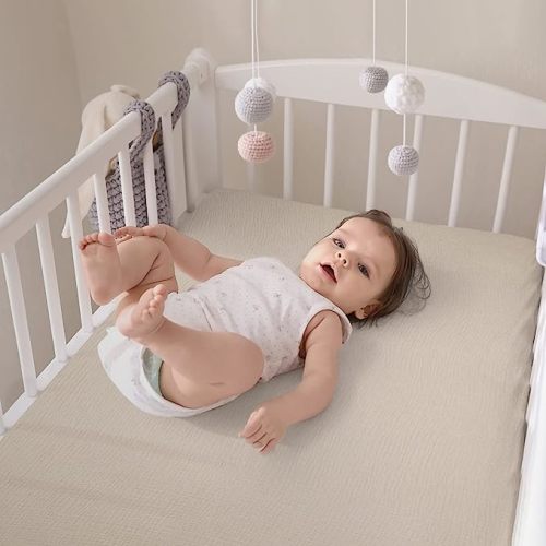 Baby Muslin Crib Sheets - Toddler Cotton Fitted Crib Sheets Neutral for Boys and Girls 2Pack - Olive & Cream