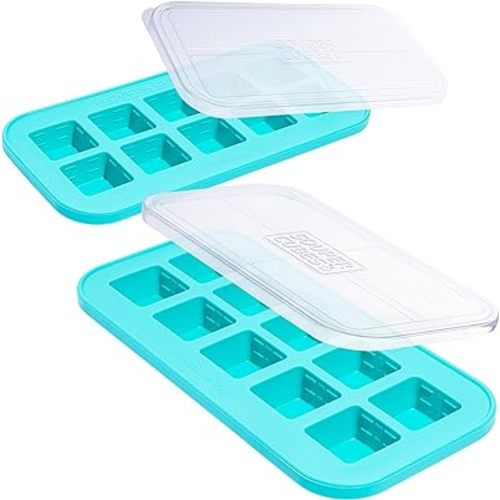 Souper Cubes 2 Tbsp. Silicone Freezer Molds - Perfect for Storing Garlic, Herbs, Ginger, Pesto, Tomato Paste, Lemon Juice, Purees and More - Silicone Baby Food Freezer Tray - Aqua – 2-Pack