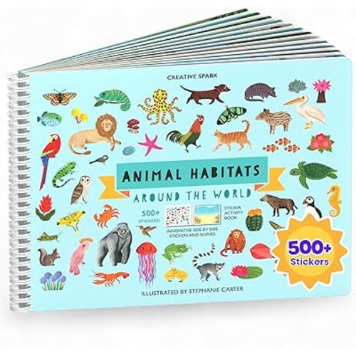 Cupkin Animal Sticker Book Activity for Kids, Toddler Airplane Travel Essentials, 500+ Habitat Stickers for Kids + 12 Scenes + 12 Coloring Book Pages, Animal Lover Gift, Childrens Crafts for Ages 2-8