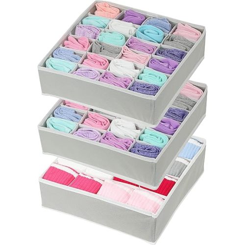 Simple Houseware Closet Drawer Organizer for Clothes, Socks and Underware, 3 Pack, Grey