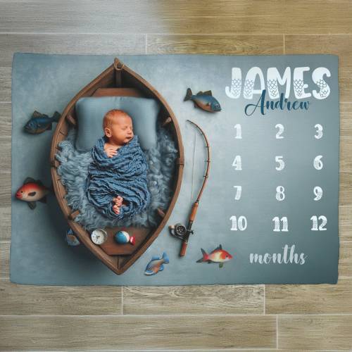 Fishing Milestone Blanket, Fishing Baby Boy Blanket, Fishing photo blanket, Baby Boy Gift, Fishing nursery, Milestone Blanket For Boy