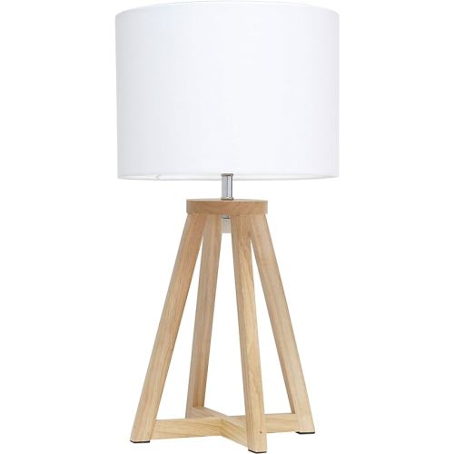 Simple Designs LT1069-NWH Interlocked Triangular Natural Wood Table Lamp with White Fabric Shade