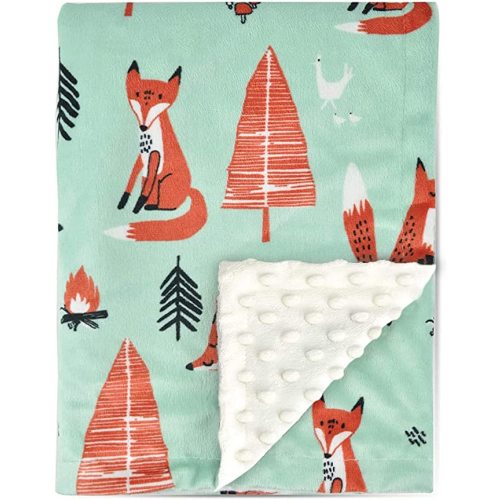 BORITAR Fox Baby Blanket Soft Minky with Double Layer Dotted Backing Ultra Soft and Cute Kids Blanket for Toddler Bed, 30 x 40 Inch Green - 30x40 Inch (Pack of 1) - Brown Fox