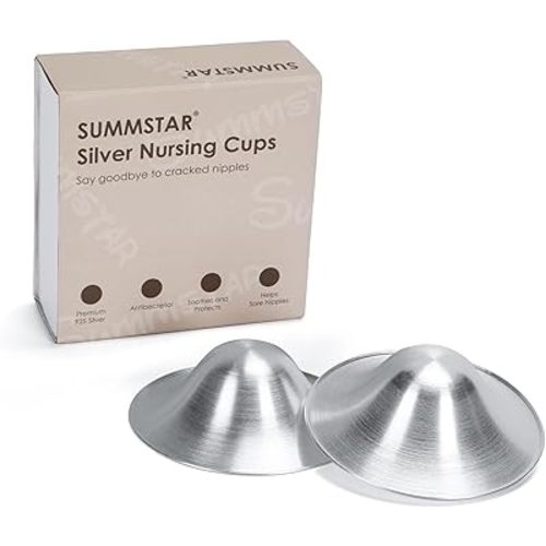 Original Silver Nursing Cups, 2 Pack Soothies Nipple Shields for Nursing Newborn, Breastfeeding Essentials, 100% Natural Safe Material for Nipple Protect and Soothe, 1 Pair Nipple Silver Shield - L
