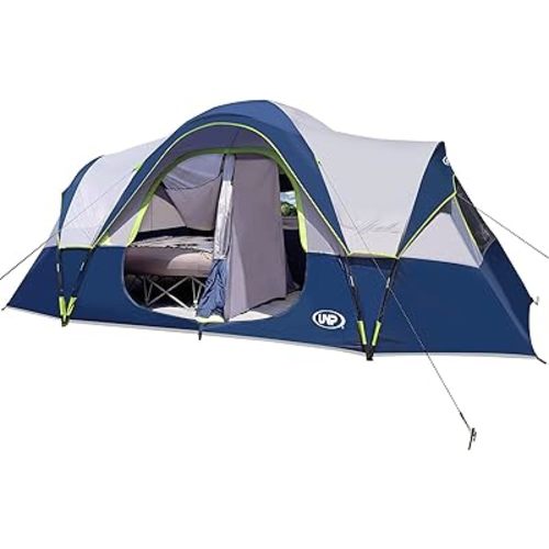 UNP Camping Tent 10-Person-Family Tents, Parties, Music Festival Tent, Big, Easy Up, 5 Large Mesh Windows, Double Layer, 2 Room, Waterproof, Weather Resistant, 18ft x 9ft x78in