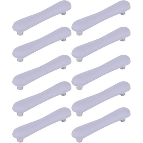 10Pcs Cabinet Knobs, Soft Rubber Cute Cartoon Dresser Handles, Silicone Double Hole Drawer Pulls with Screws for Kitchen Cabinets Cupboards Closet Wardrobe - Strip-Grey